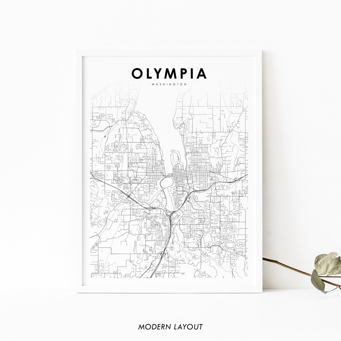 Capital Olympia Washington Minimalist City Street Map Wall Art