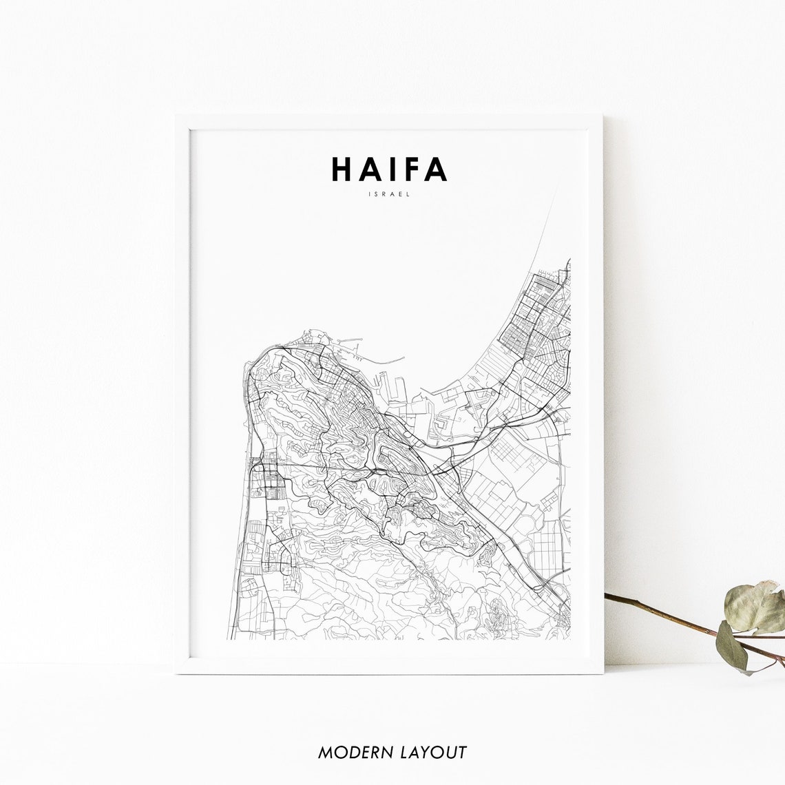 Haifa Israel City Street Map Modern Minimalist Art Wall Poster