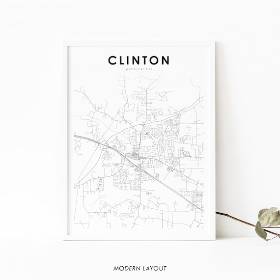 Clinton Mississippi Minimalist City Street Map Travel Gift Poster