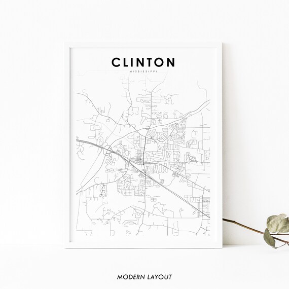 Clinton Ms Map Print Mississippi Usa Art Poster Jackson City Street Road Nursery Room Office Wall Decor