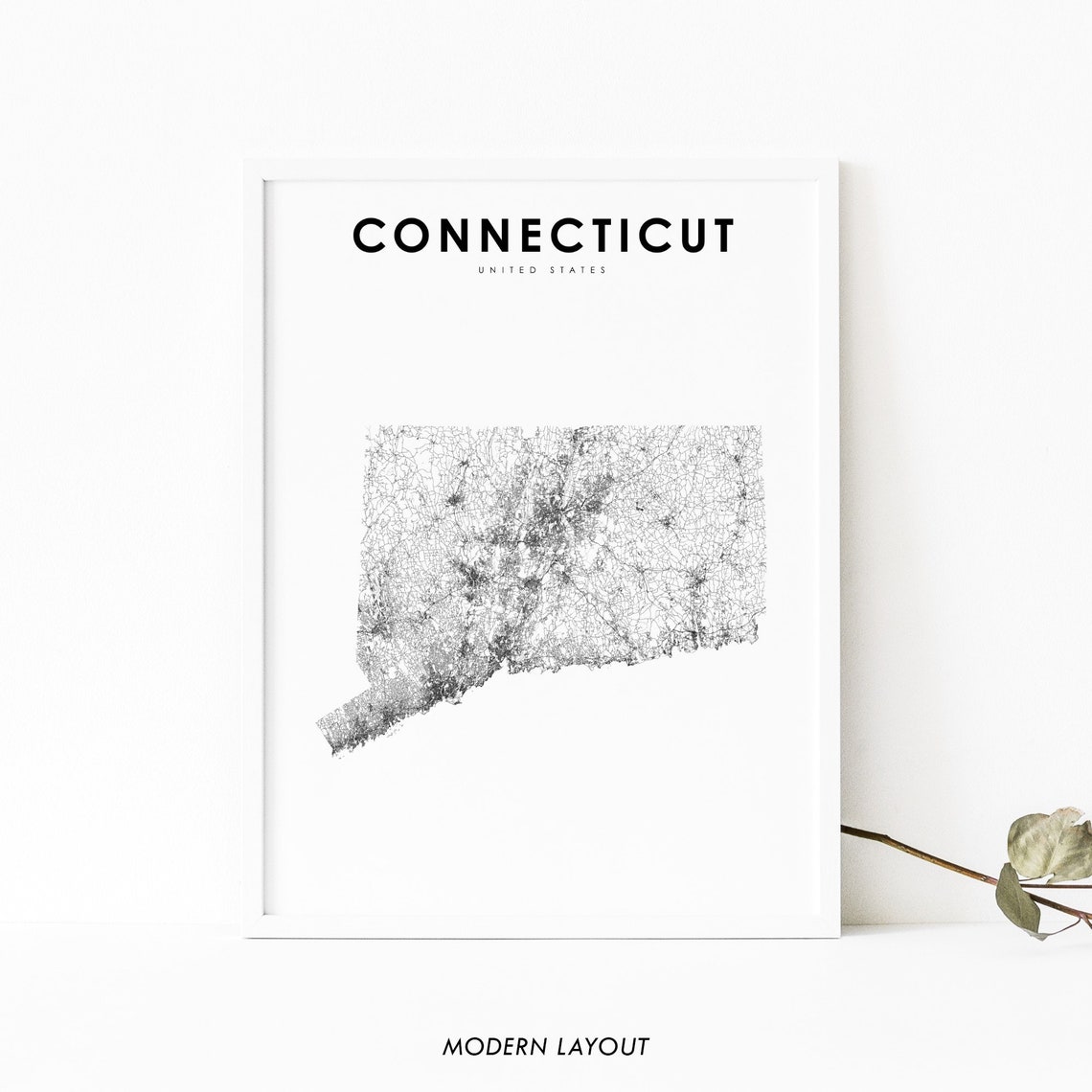 Connecticut State Road Network Map Modern Minimalist Art Poster