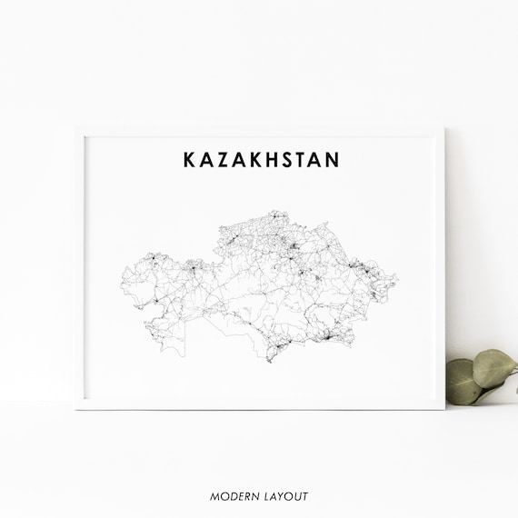Kazakhstan Map Print Road Art Poster Kazakh Astana Nursery Room Wall Office Decor