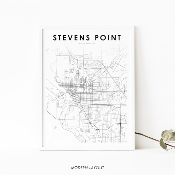 Stevens Point Wisconsin City Street Map Minimalist Black White Poster