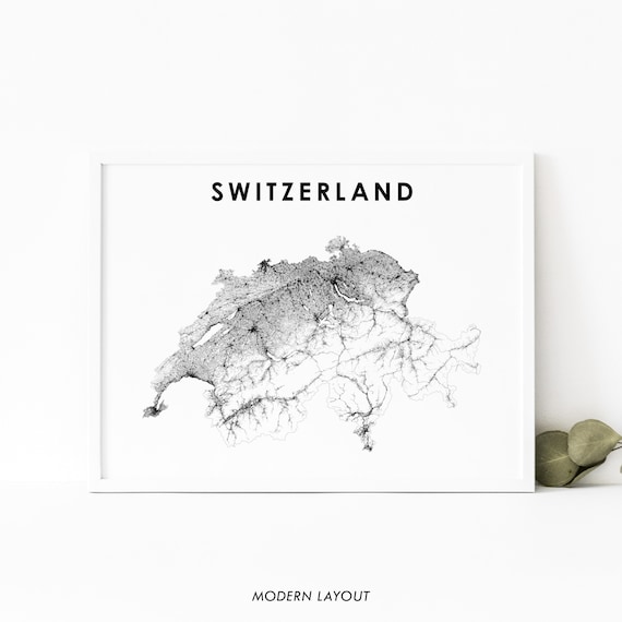 Switzerland Map Print Road Poster Swiss Schweizerische Suisse Helvetica Art Nursery Room Wall Office Decor