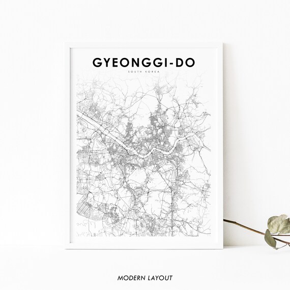 Gyeonggido Map Print South Korea Art Poster City Street Road Nursery Room Wall Office Decor