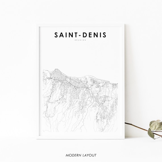 Saint-Denis Reunion Minimal Black and White Street Map Poster
