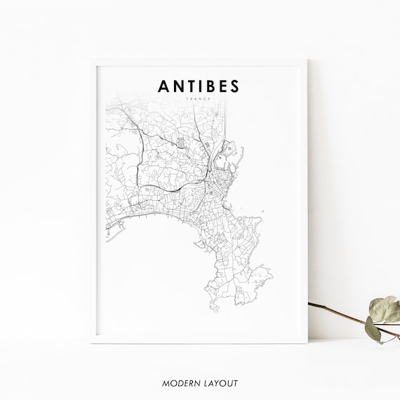 Antibes France Minimalist City Street Map Black White Poster