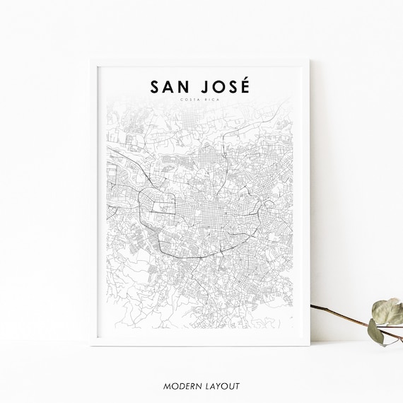 San Jose Costa Rica Map Print Art Poster Jos Chepe City Street Road Nursery Room Wall Office Decor