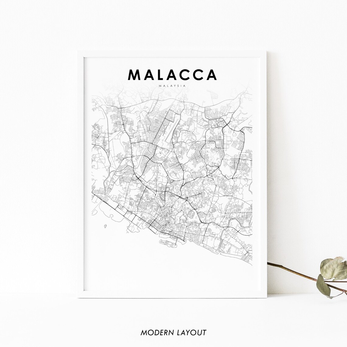 Malacca Malaysia Map Print, Bandaraya Melaka City