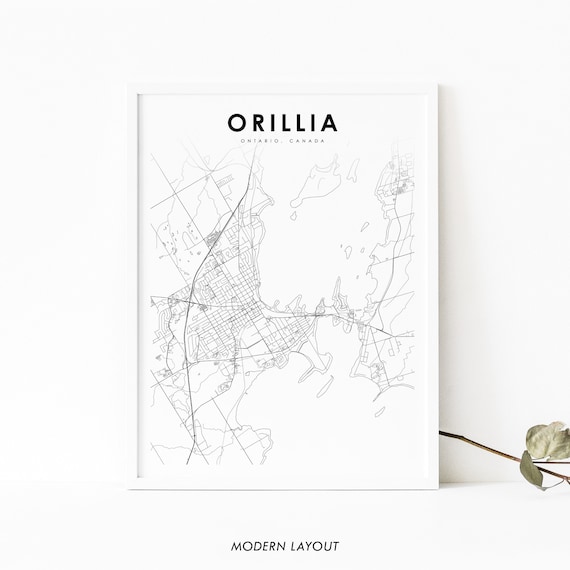 Orillia Ontario Map Print On Canada Art Poster Simcoe County City Street Road Nursery Room Wall Office Decor