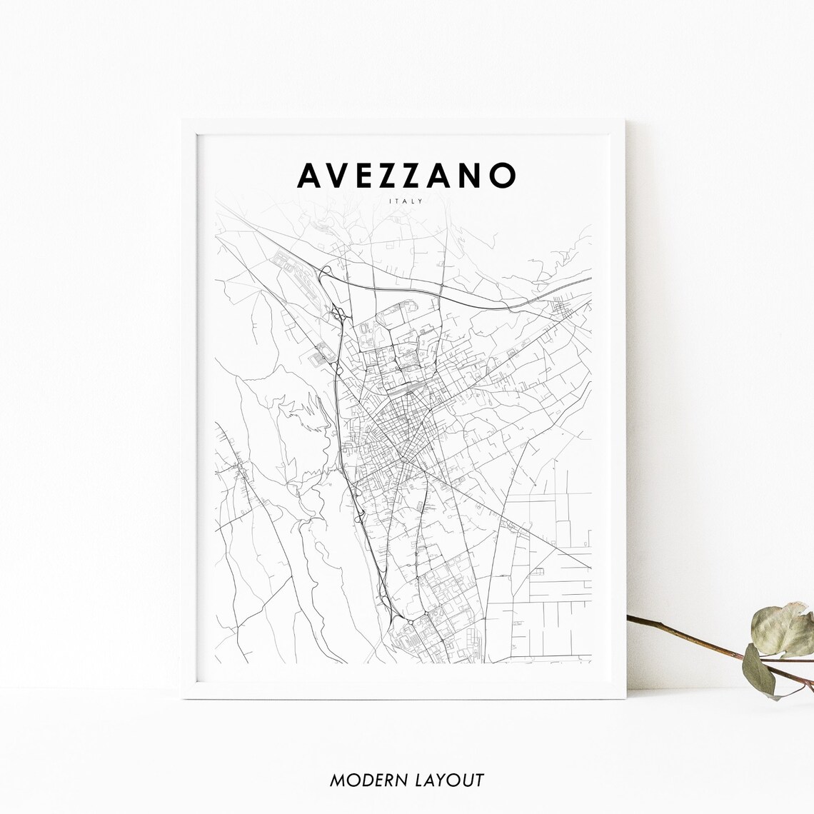 Avezzano Italy Minimalist City Street Map Black and White Poster