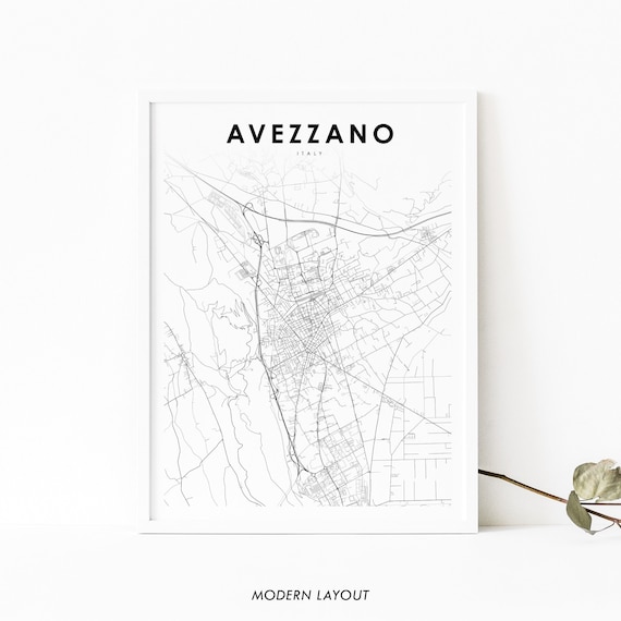 Avezzano Italy Minimalist City Street Map Black and White Poster