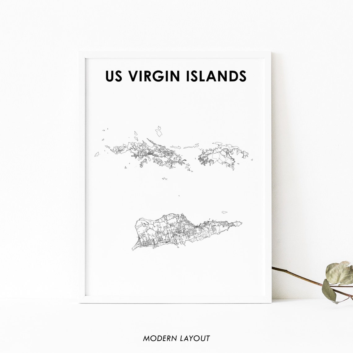 Minimalist US Virgin Islands Country Map Modern Layout Art Poster