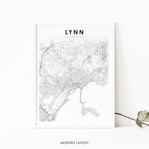 Lynn Ma Map Print Massachusetts Usa Art Poster Essex County City Street Road Nursery Room Office Wall Decor