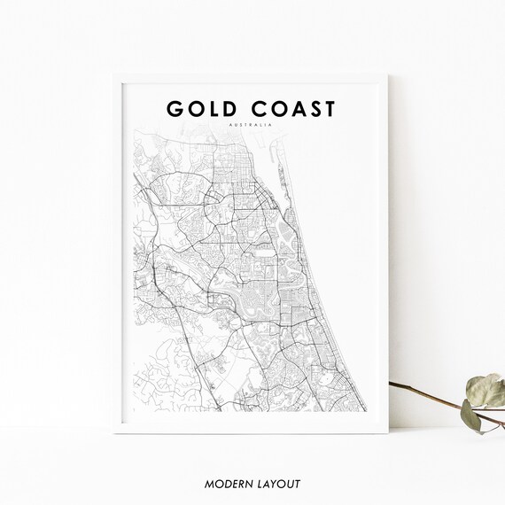 Gold Coast Australia Black And White City Street Map Art Poster