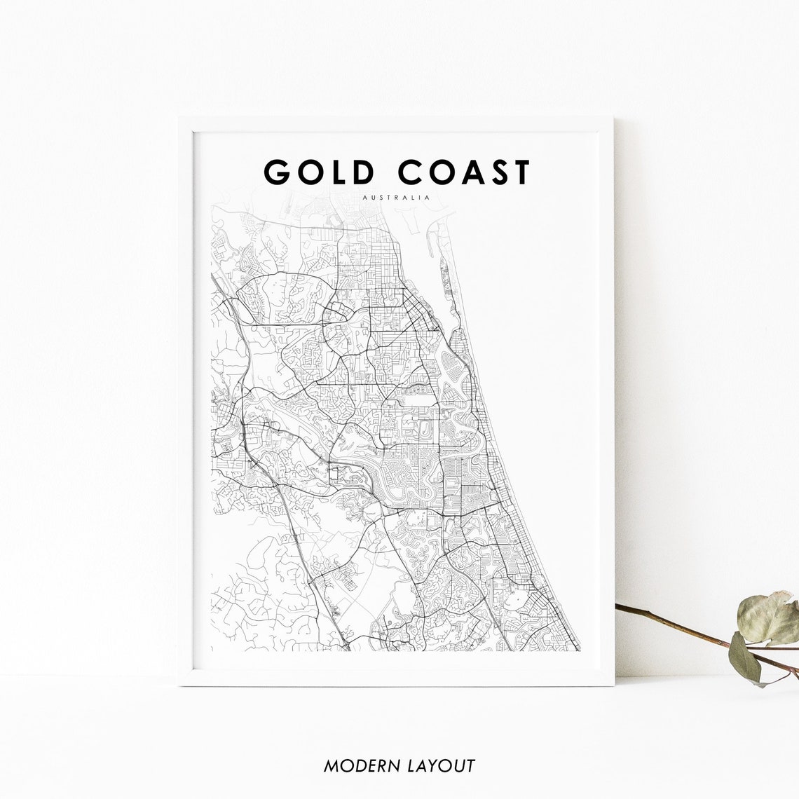 Gold Coast Australia Black And White City Street Map Art Poster