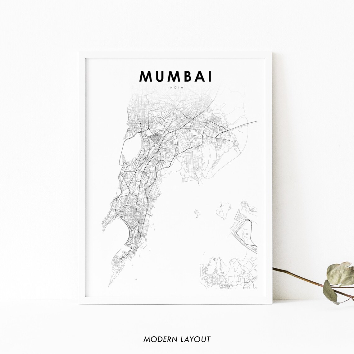 Mumbai India Map Print, Bombay Maharashtra City