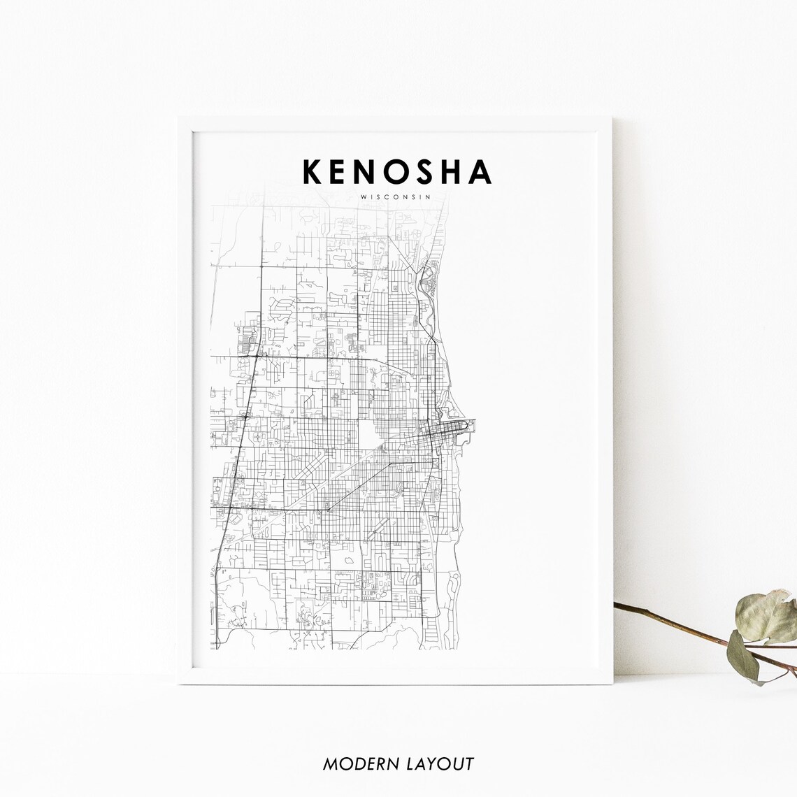 Kenosha WI Map Print, Wisconsin City Street Poster