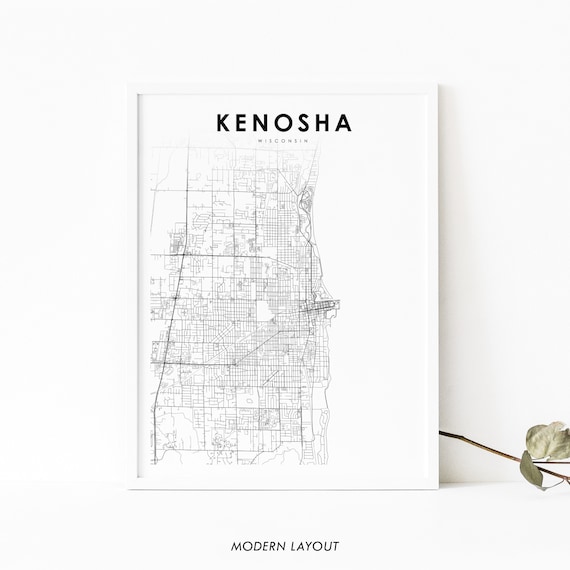 Kenosha WI Map Print, Wisconsin City Street Poster
