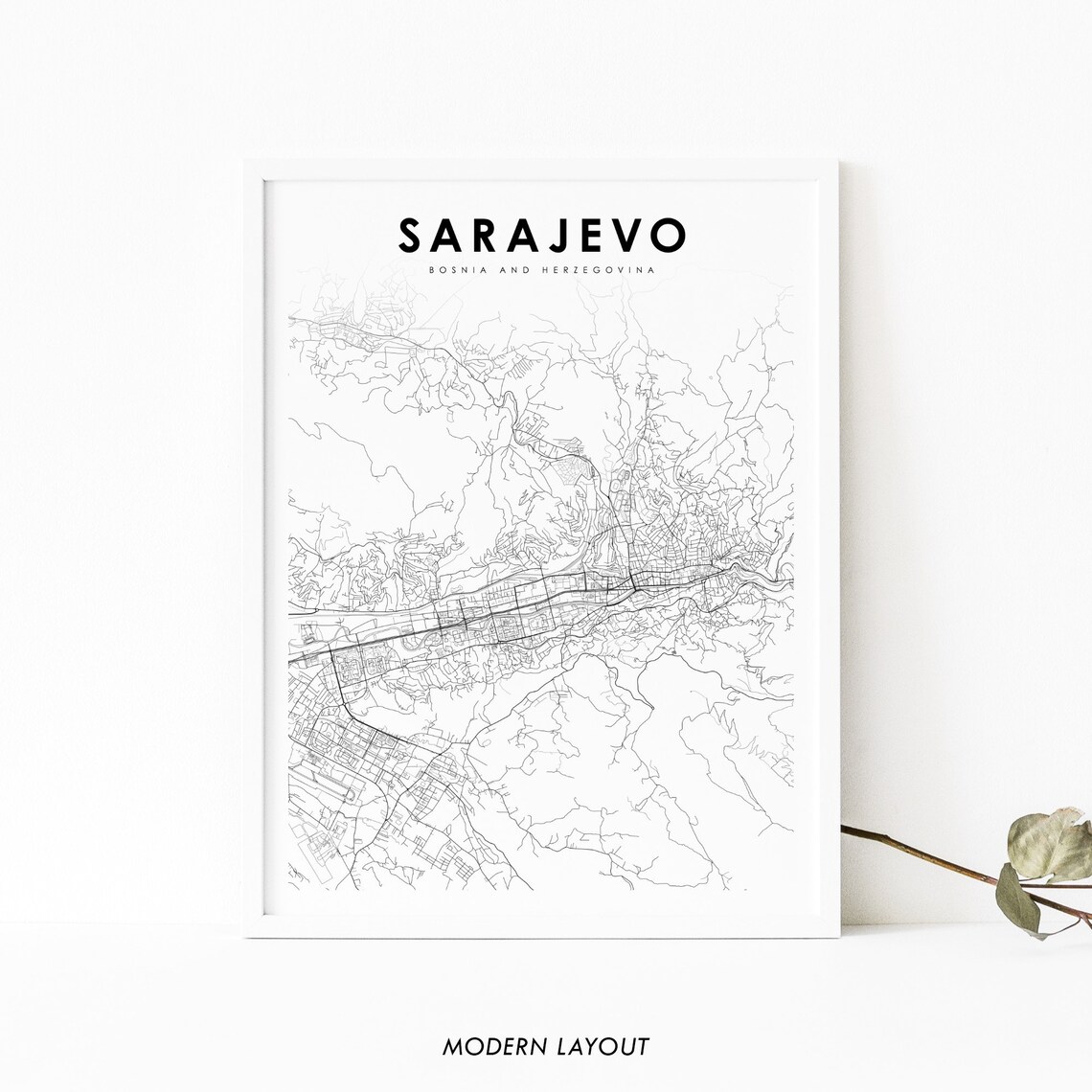 Sarajevo Map Print, Bosnia And Herzegovina Poster