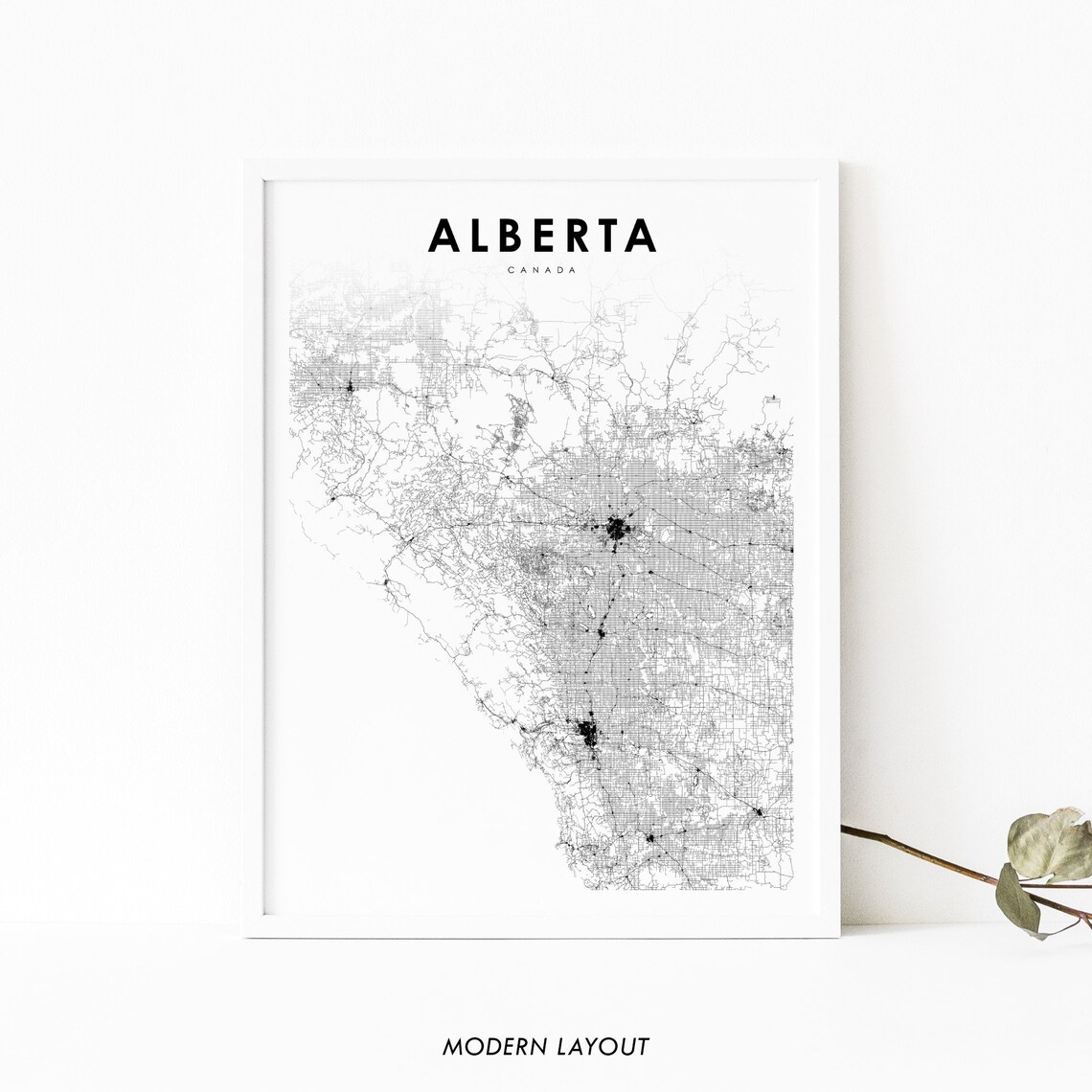 Southern Alberta Map Print, Calgary Road Art Poster