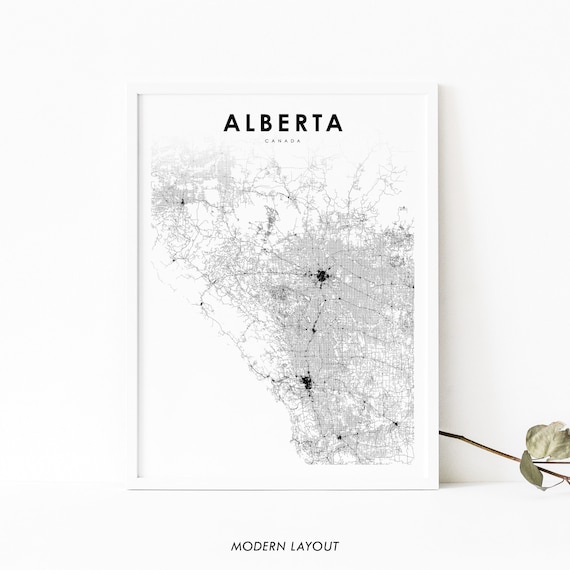 Southern Alberta Map Print, Calgary Road Art Poster