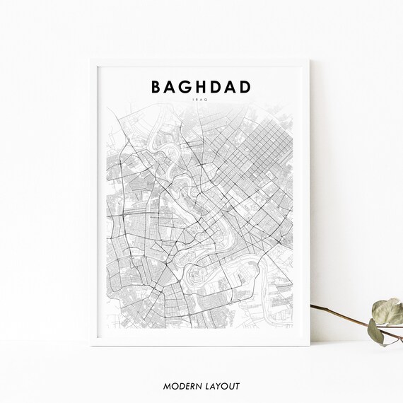 Baghdad Area Iraq Map Print Art Poster Bagdad City Street Road Nursery Room Wall Office Decor