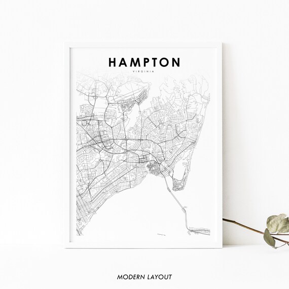 Hampton Va Map Print Virginia Usa Art Poster Roads City Street Road Nursery Room Wall Office Decor