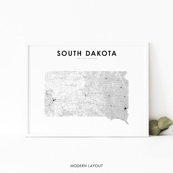 South Dakota Map Print State Road Sd Usa United States Art Poster Nursery Room Wall Office Decor