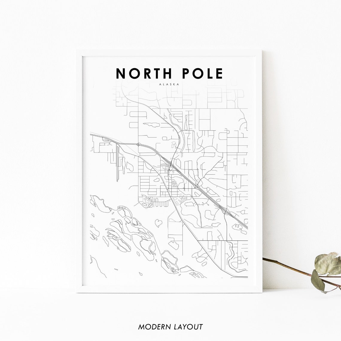 North Pole Alaska White Minimalist City Street Map Art Print