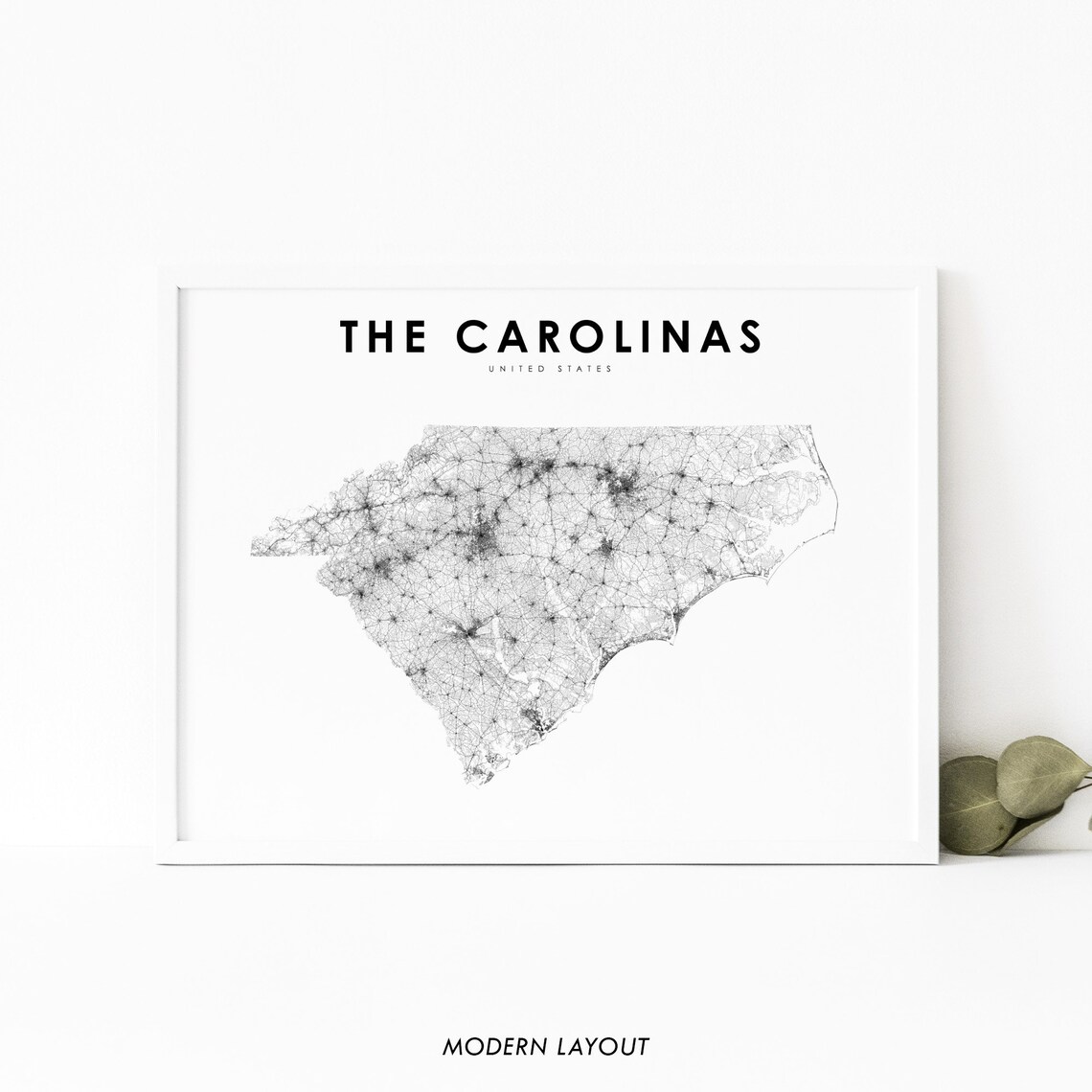 The Carolinas Map, Minimalist Nursery Room Art Print