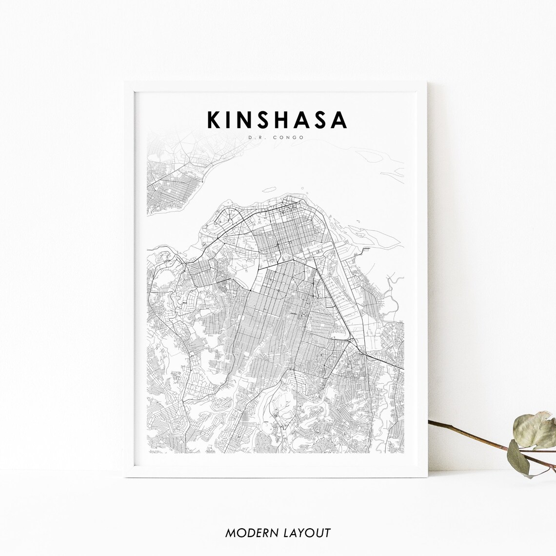 Kinshasa Dr Congo Map Art Print, Nursery Decor