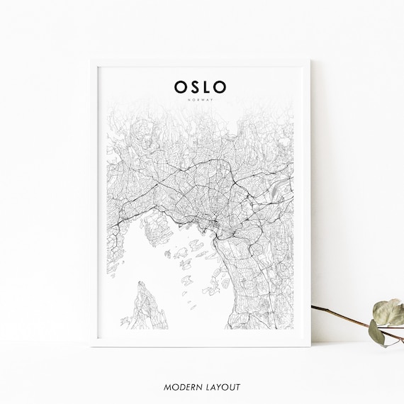 Oslo Norway Minimalist City Street Map Black and White Wall Art