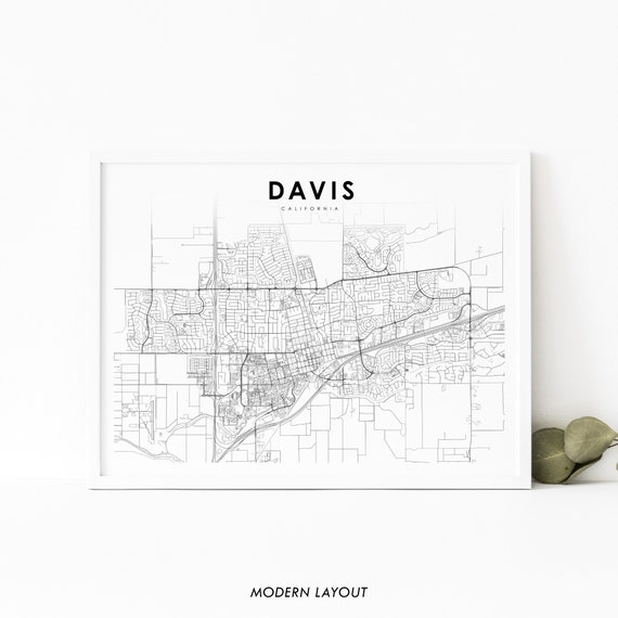 Davis CA Map Print, Yolo County City Poster