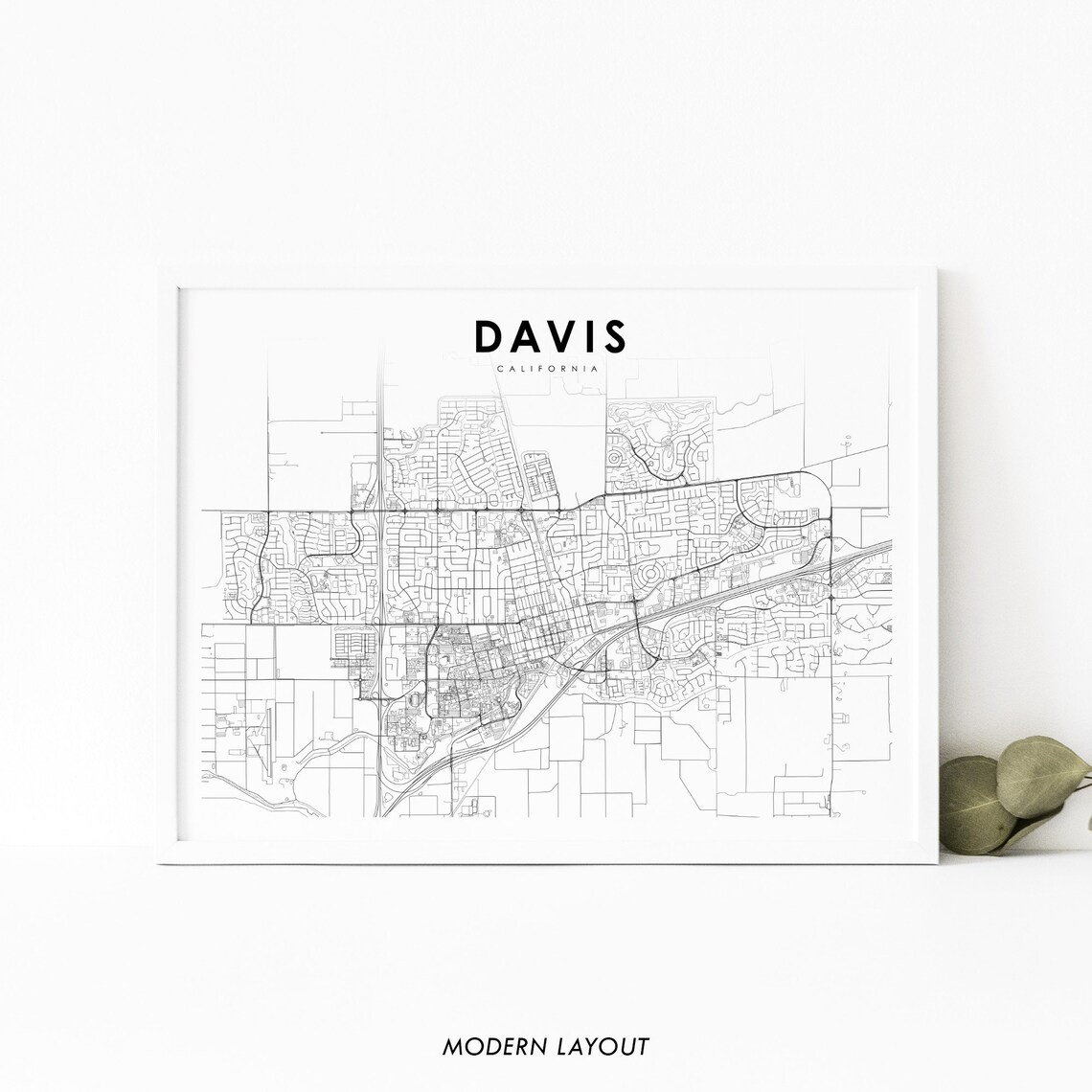 Davis CA Map Print, Yolo County City Poster