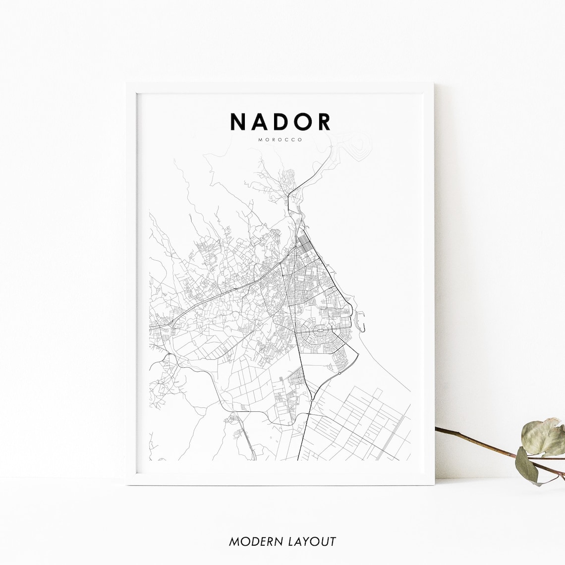 Nador Morocco Map Print, City Street Road Poster