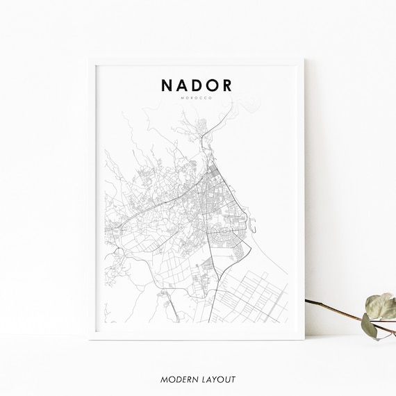 Nador Morocco Map Print, City Street Road Poster
