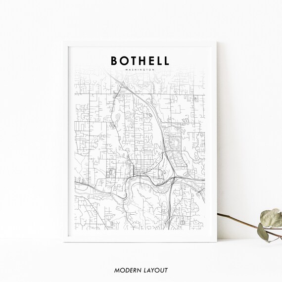 Bothell Washington Monochrome Minimalist City Street Map Poster