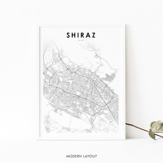 Shiraz Iran Map Print, Fars City Street Road
