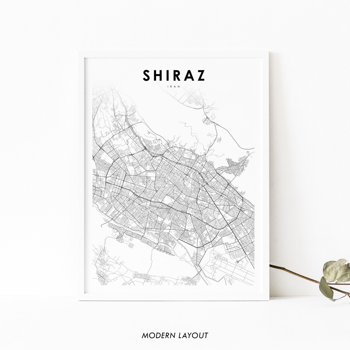 Shiraz Iran Map Print, Fars City Street Road