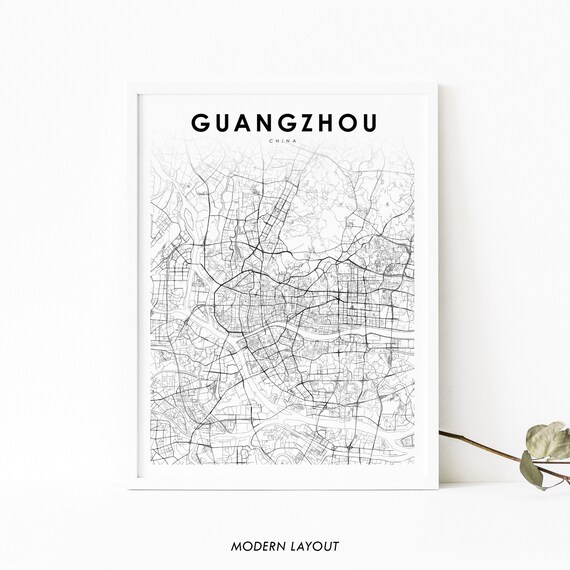 Guangzhou China Map Print Art Poster Canton City Street Road Nursery Room Wall Office Decor