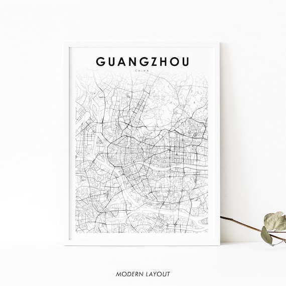 Guangzhou China Minimalist Black White City Map Travel Poster