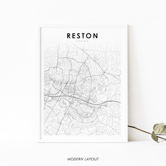 Reston Va Map Print Virginia Usa Art Poster Fairfax County City Street Road Nursery Room Wall Office Decor