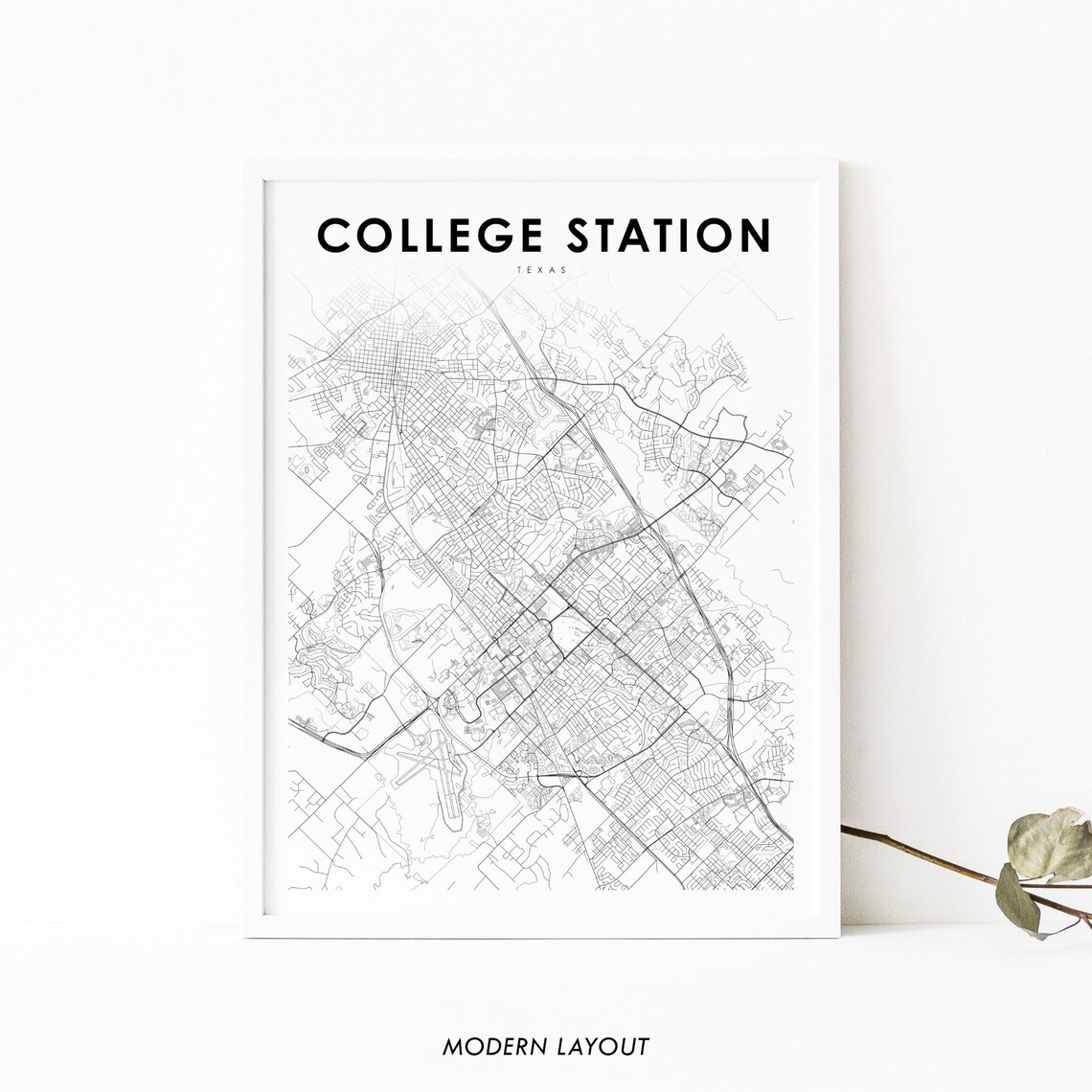 College Station TX Map Print, Texas USA Art Print