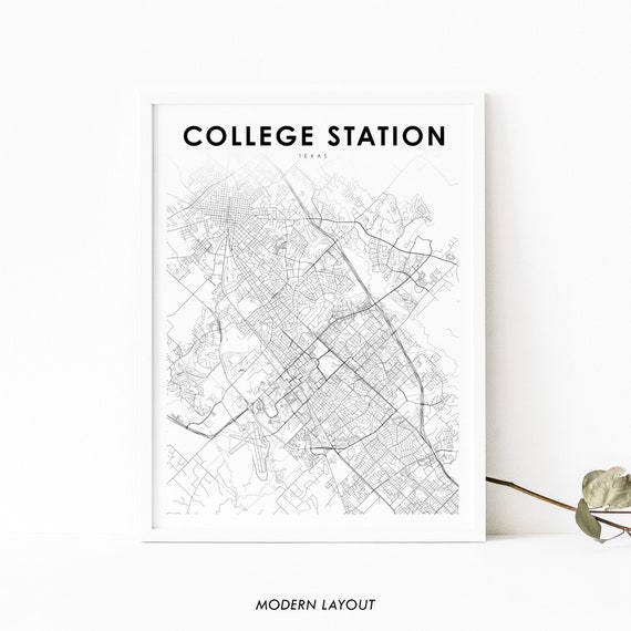 College Station TX Map Print, Texas USA Art Print