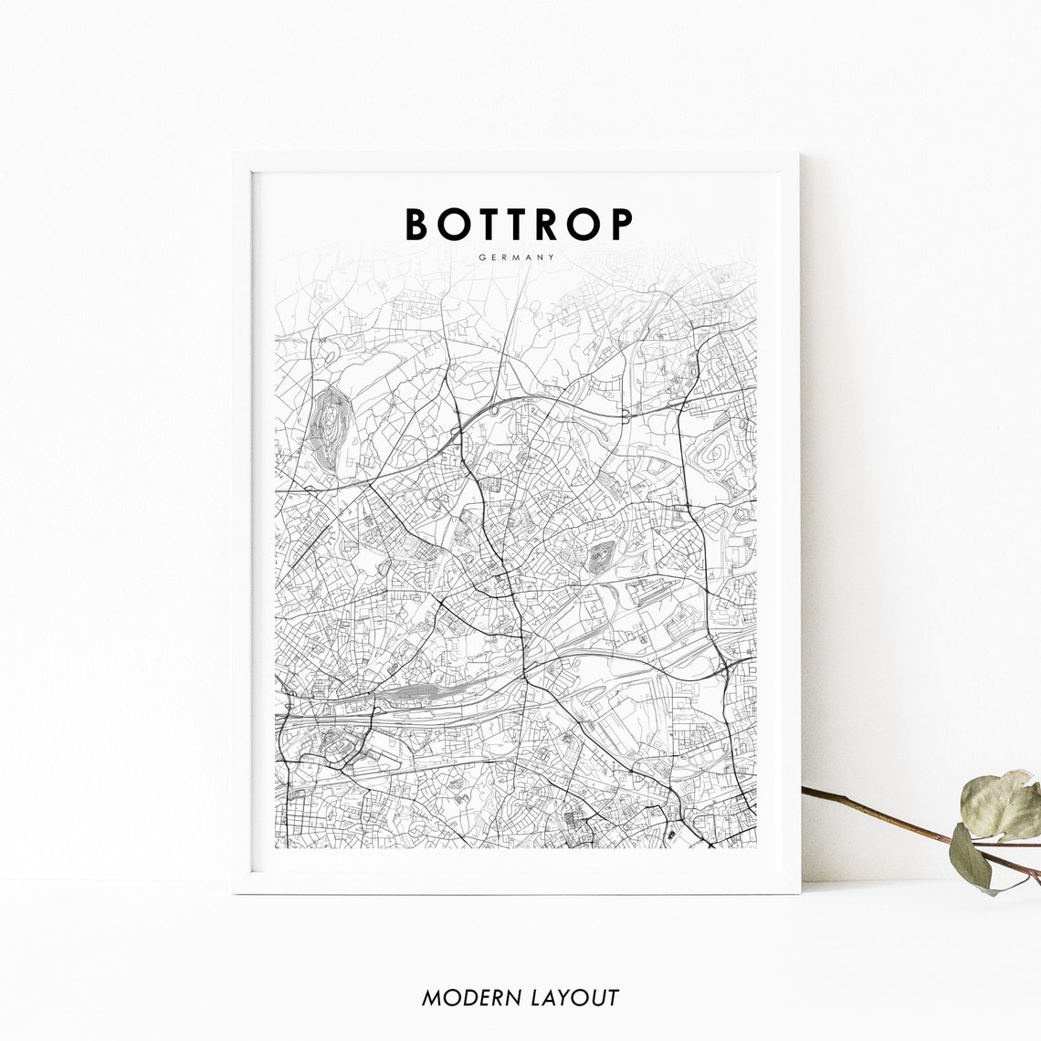Bottrop Germany City Street Map Minimalist Black White Travel Poster