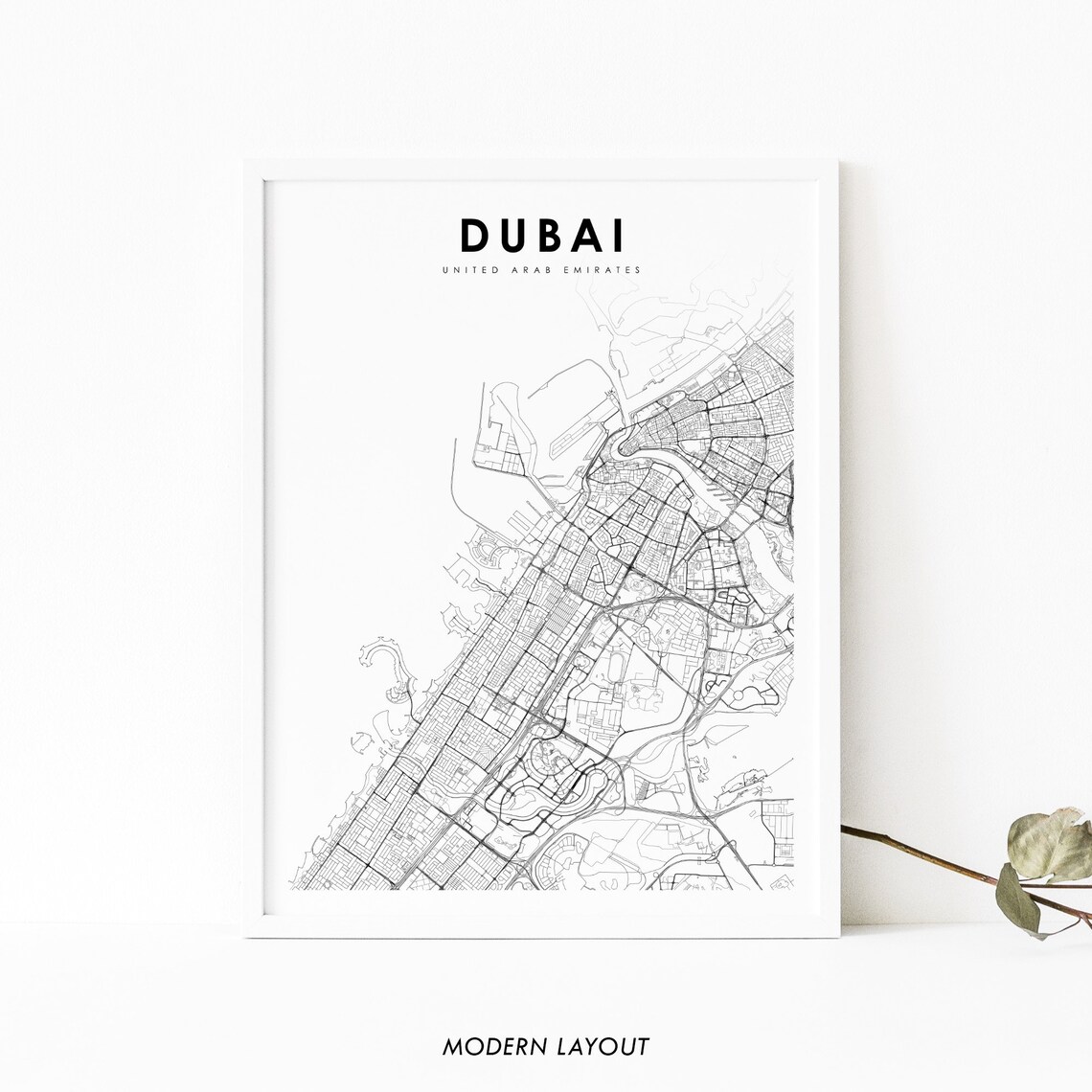 Dubai United Arab Emirates City Street Map Minimalist Art Poster