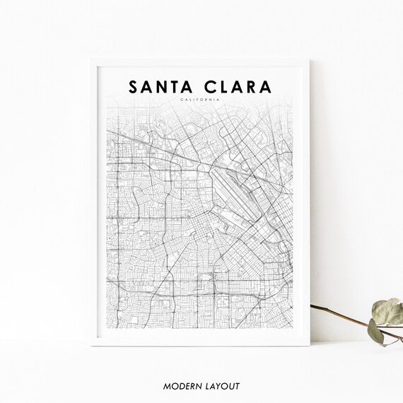 Santa Clara Ca Map Print Usa Art Poster San Jose City Street Road Nursery Room Wall Office Decor