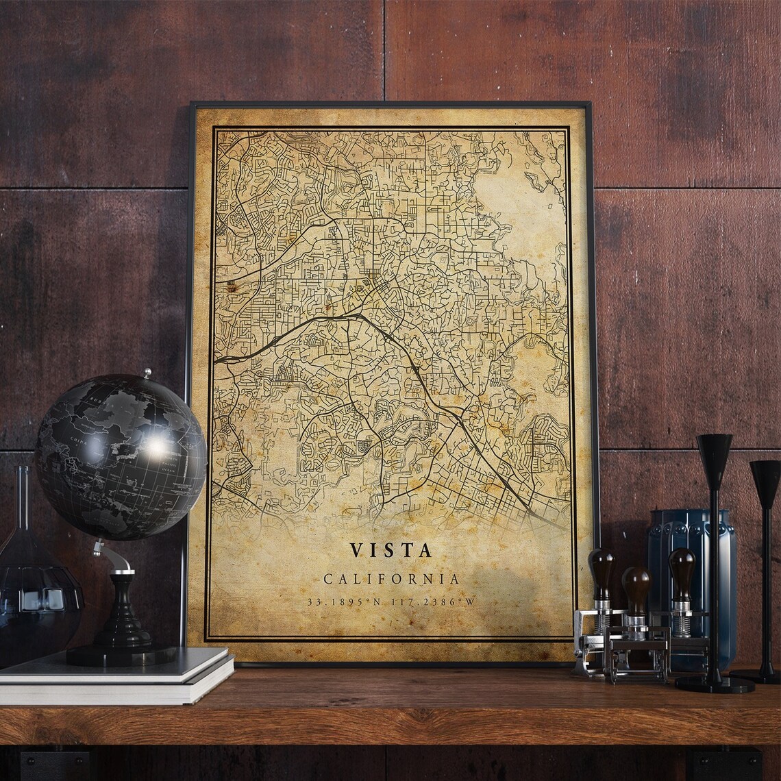 Vista California Vintage City Street Map Coordinates Art Poster