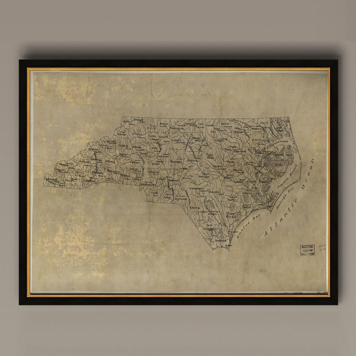 North Carolina 1893 Vintage Wall Map, Travel Poster